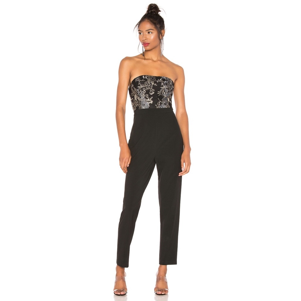 BCBGMAXAZRIA Strapless Jumpsuit in Bluestone Combo
